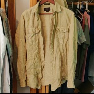 Black Brown Linen Shirt Men's Medium